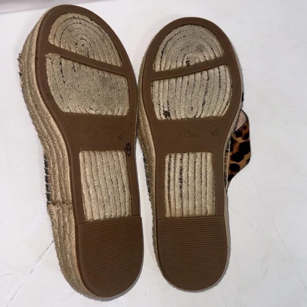 J. Crew Calf Hair Leopard Animal Print Flat Slide Espadrille Sandals Women's 9.5